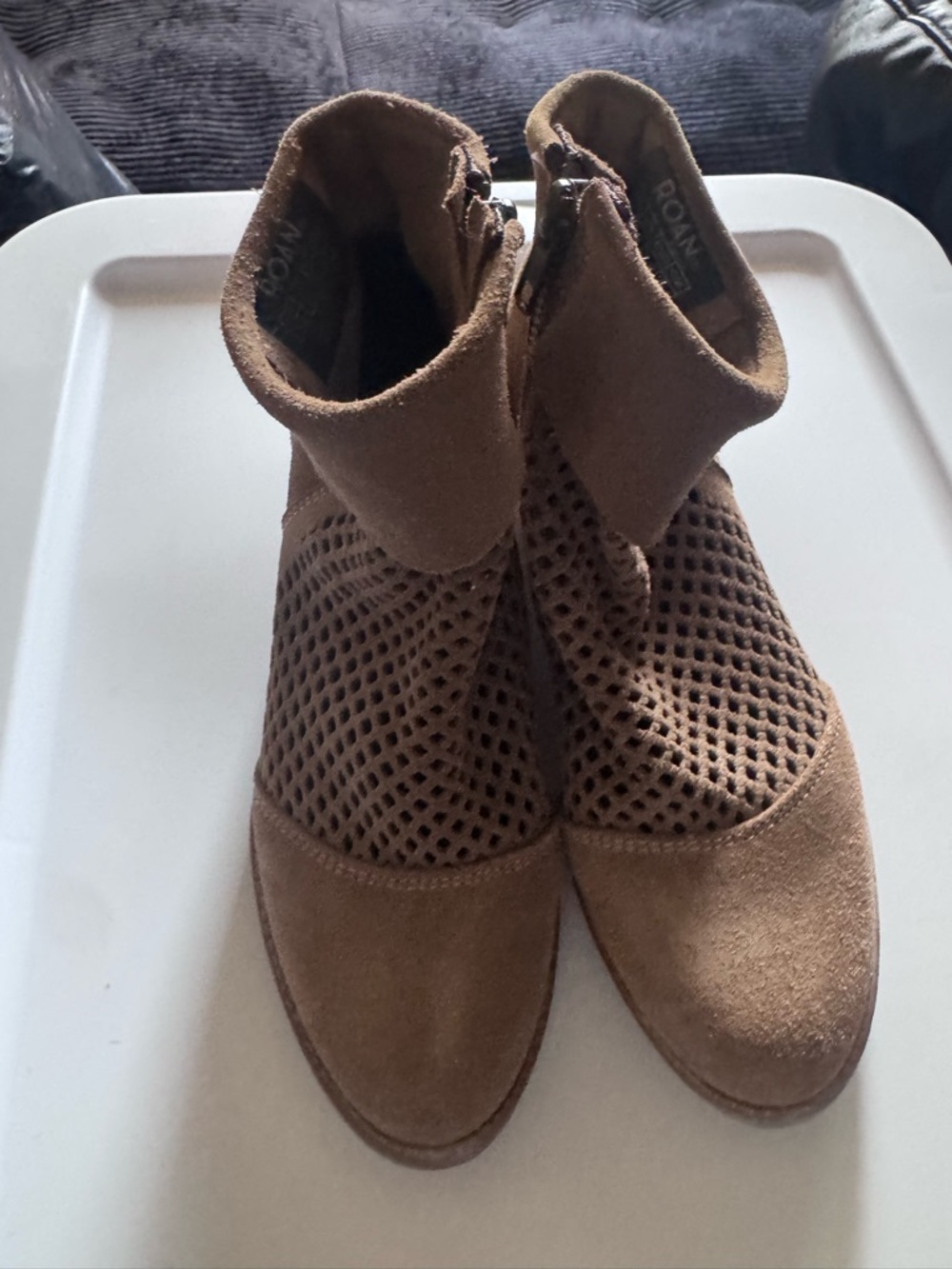 ROAN Perforated Suede Ankle Booties in Brown - Women size 6